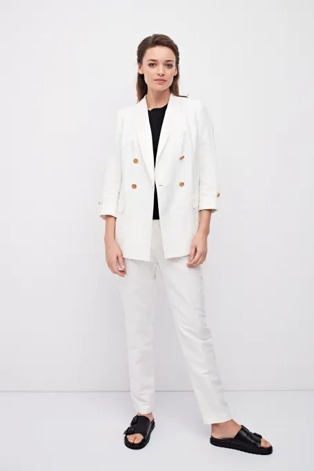 Lniany żakiet dwurzędowy do garnituru