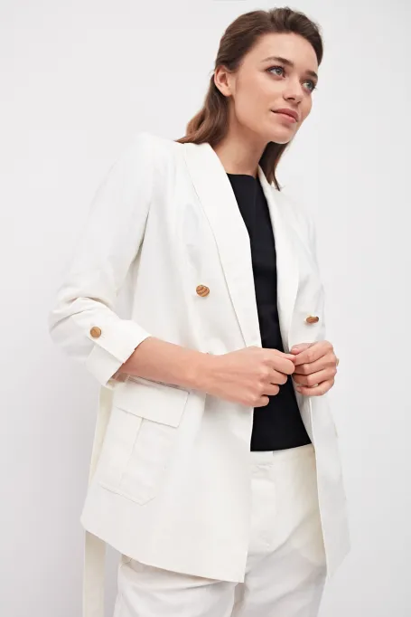 Lniany żakiet dwurzędowy do garnituru