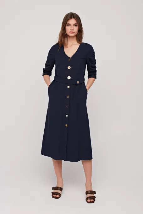 Sukienka z dekoltem w szpic granatowy