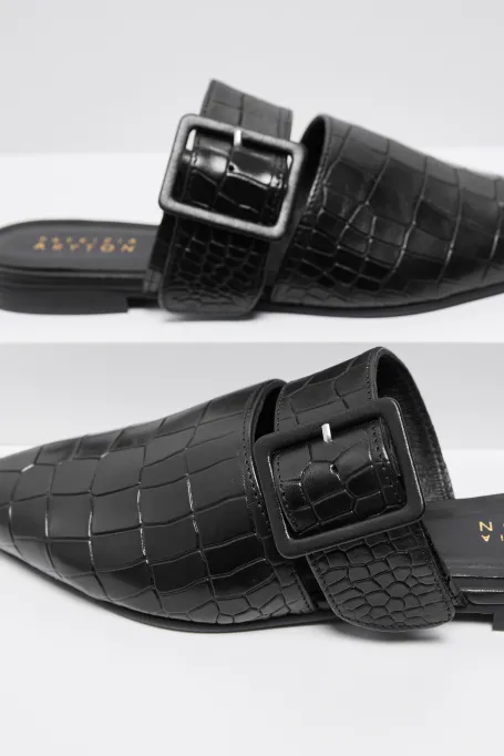 Buty ze skóry naturalnej z regulowanym paskiem czarny Buty ze skóry naturalnej z regulowanym paskiem czarny