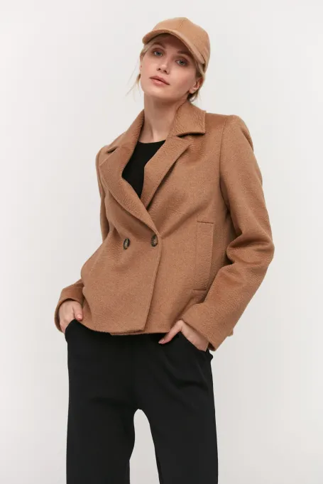Wełniana kurtka camel 100% wełna wielbłądzia