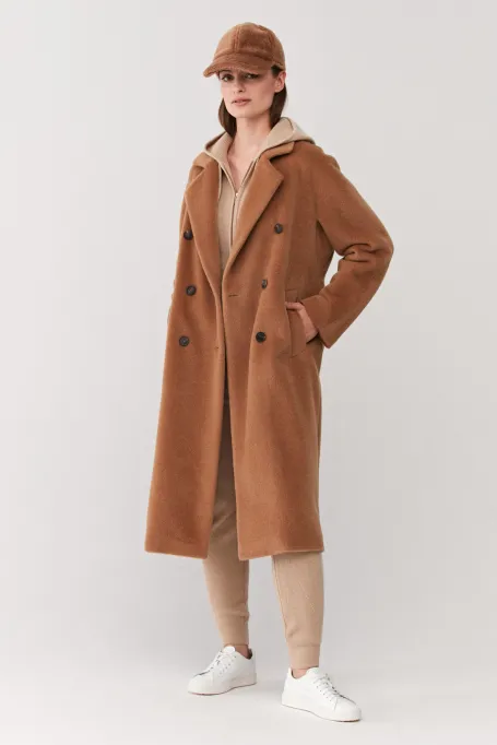 Wełniany płaszcz camel alpaka luxury line