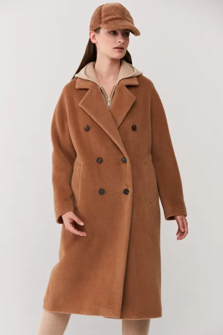 Wełniany płaszcz camel alpaka luxury line