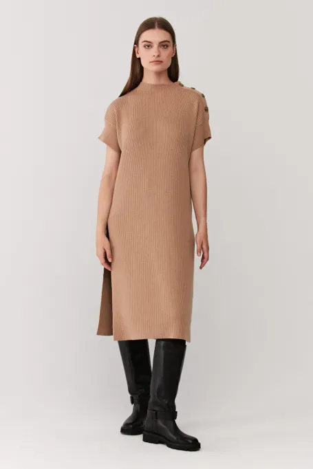 Tunika dzianinowa z wełny merynosowej luxury line camelowy