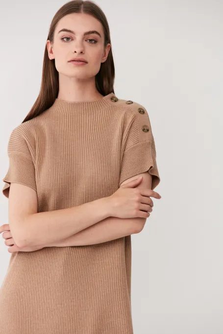 Tunika dzianinowa z wełny merynosowej luxury line camelowy Tunika dzianinowa z wełny merynosowej luxury line camelowy