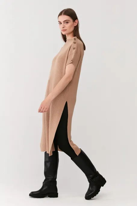 Tunika dzianinowa z wełny merynosowej luxury line camelowy