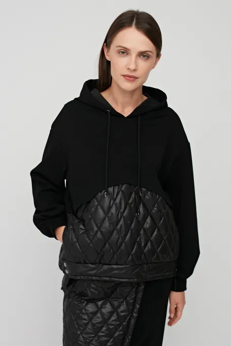 Pikowana bluza z kapturem czarny