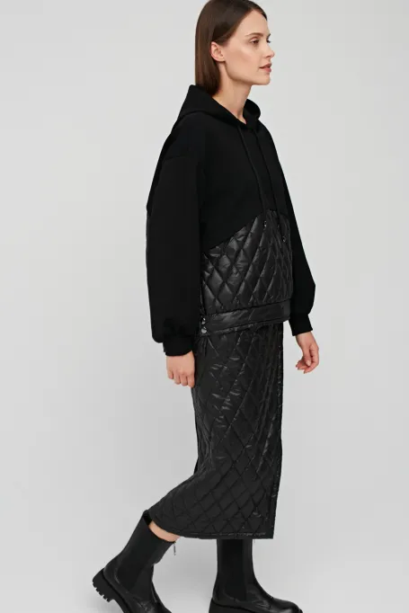 Pikowana bluza z kapturem czarny