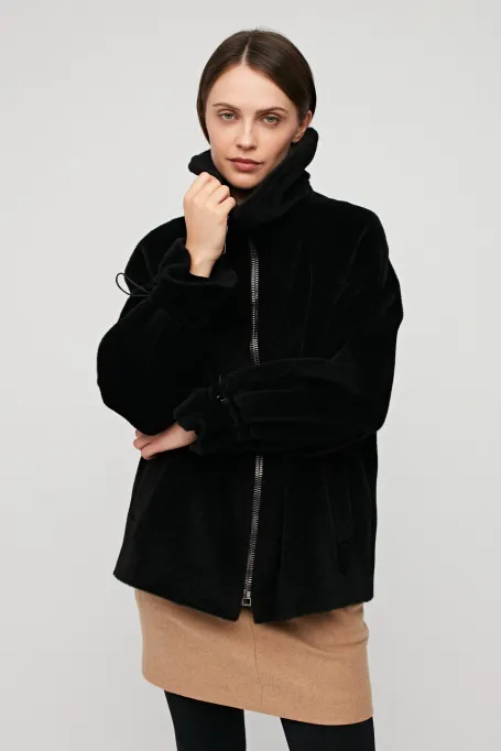 Czarna wełniana kurtka z alpaki luxury line