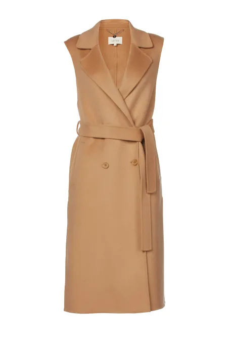 Długa kamizelka wełniana doubleface camelowy