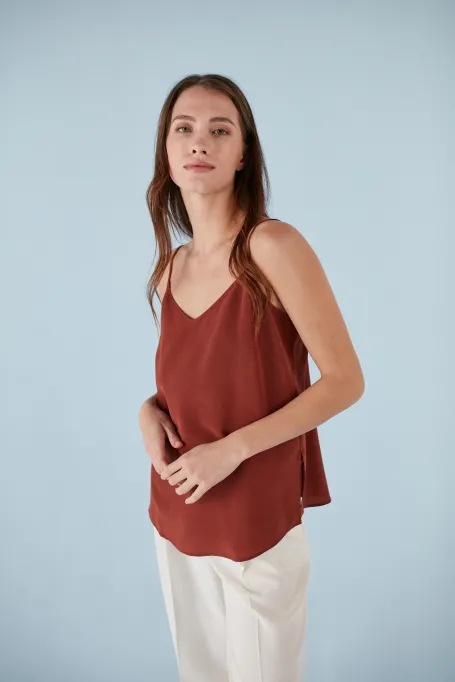 Top z jedwabiu luxury line pomarańczowy