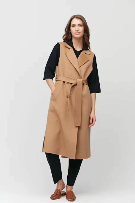 Długa kamizelka wełniana doubleface camelowy