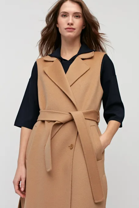 Długa kamizelka wełniana doubleface camelowy