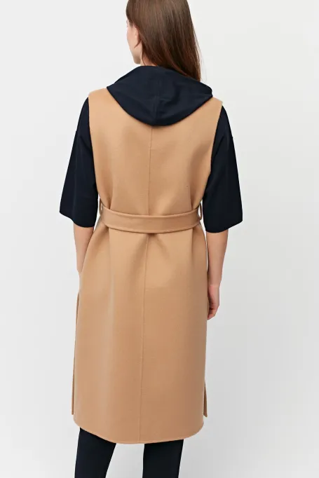 Długa kamizelka wełniana doubleface camelowy