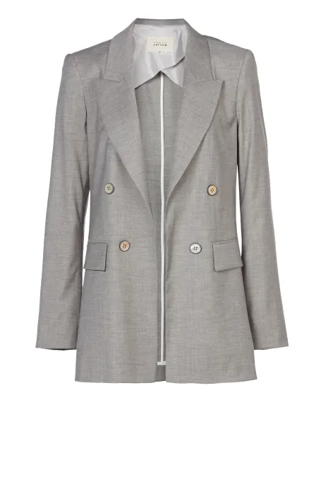 Szary żakiet z wełną do garnituru dwurzędowy