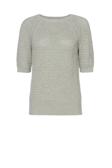 Bawełniany sweter z krótkim rękawem zielony