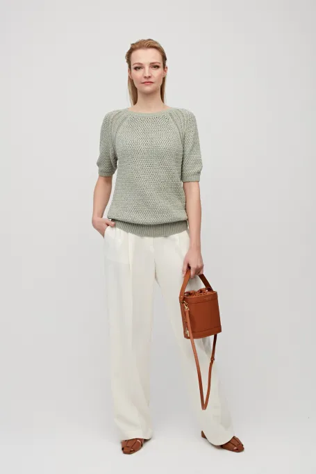 Bawełniany sweter z krótkim rękawem zielony