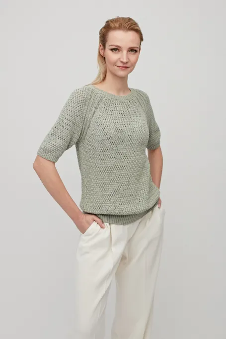 Bawełniany sweter z krótkim rękawem zielony