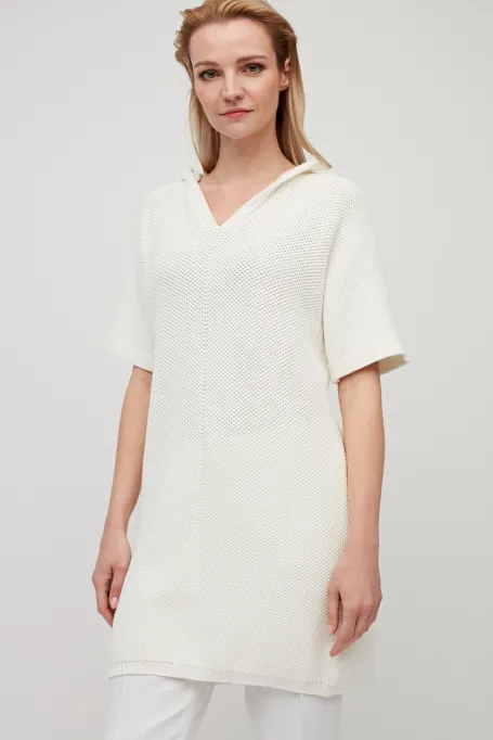 Tunika dzianinowa z kapturem biały