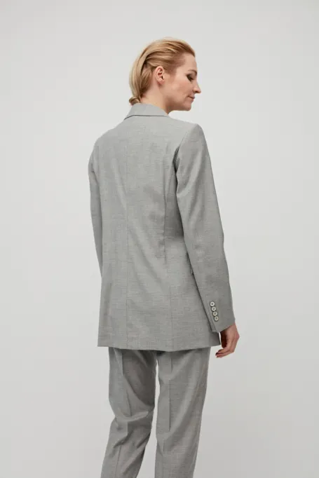 Szary żakiet z wełną do garnituru dwurzędowy