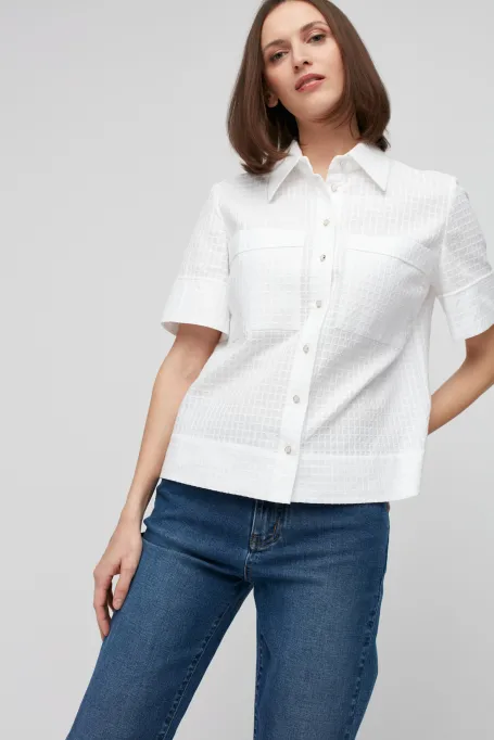 Biała bawełniana koszula z krótkim rękawem