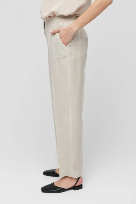 Lniane spodnie joggery w kratę do garnituru deseń