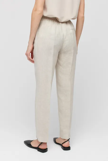 Lniane spodnie joggery w kratę do garnituru deseń