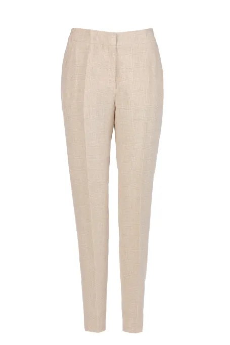 Lniane spodnie joggery w kratę do garnituru deseń