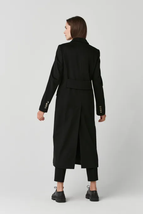 Czarny wełniany płaszcz z kaszmiru