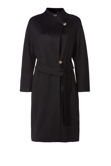 Czarny kaszmirowy płaszcz z paskiem damski - Patrizia Aryton