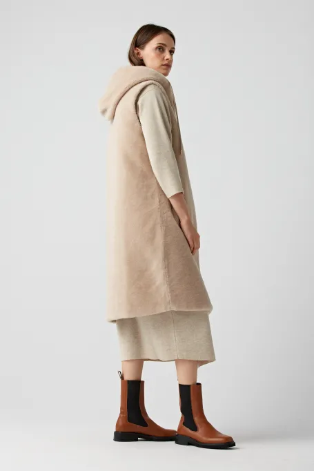 Dwustronna kamizelka z wełny teddy bear beż