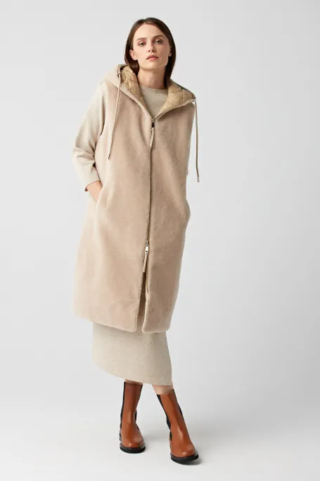 Dwustronna kamizelka z wełny teddy bear beż