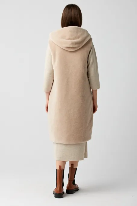 Dwustronna kamizelka z wełny teddy bear beż