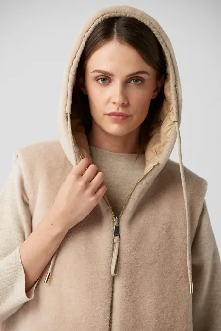 Dwustronna kamizelka z wełny teddy bear beż