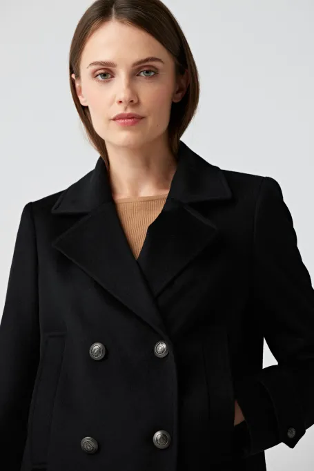 Czarna wełniana dwurzędowa kurtka Clara