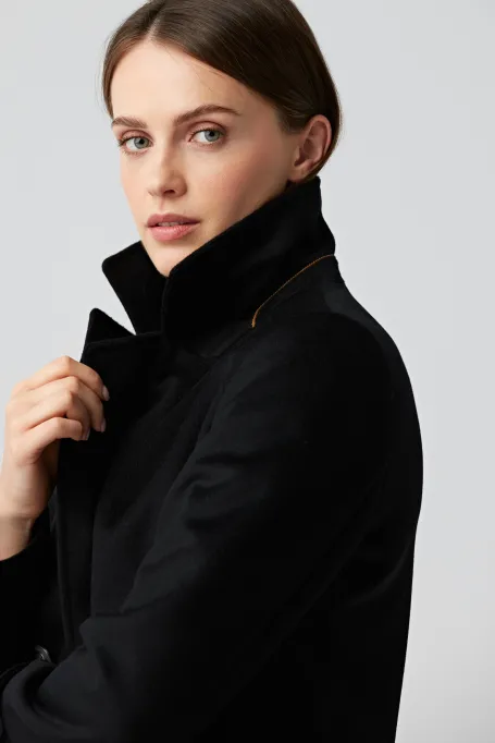 Czarna wełniana dwurzędowa kurtka Clara