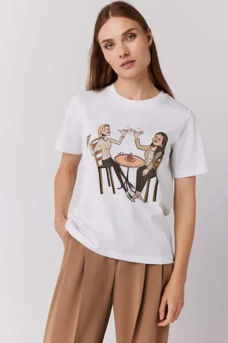 Biały bawełniany t-shirt z nadrukiem