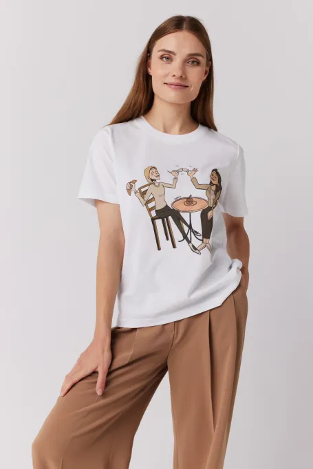 Biały bawełniany t-shirt z nadrukiem