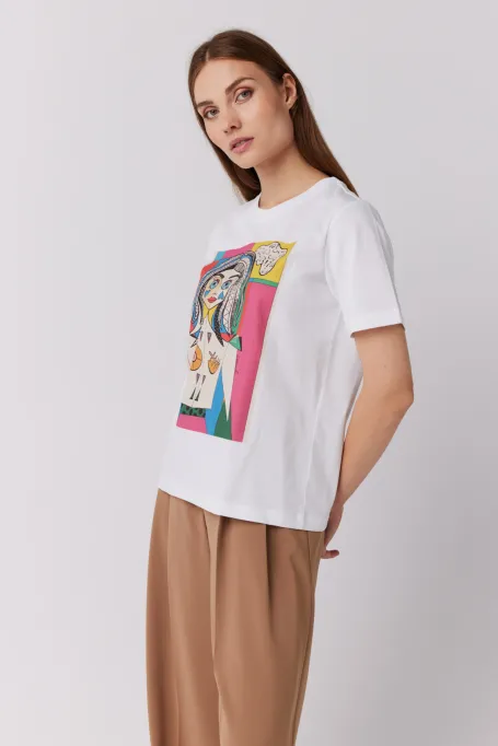 Biały bawełniany t-shirt z nadrukiem