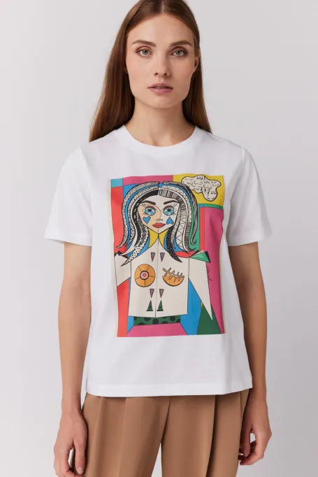Biały bawełniany t-shirt z nadrukiem