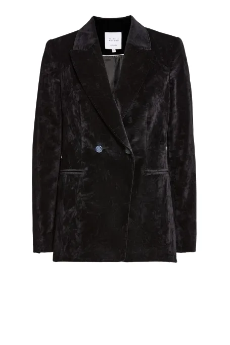 Czarny aksamitny żakiet dwurzędowy