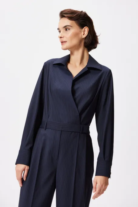 Granatowy wełniany kombinezon w paski