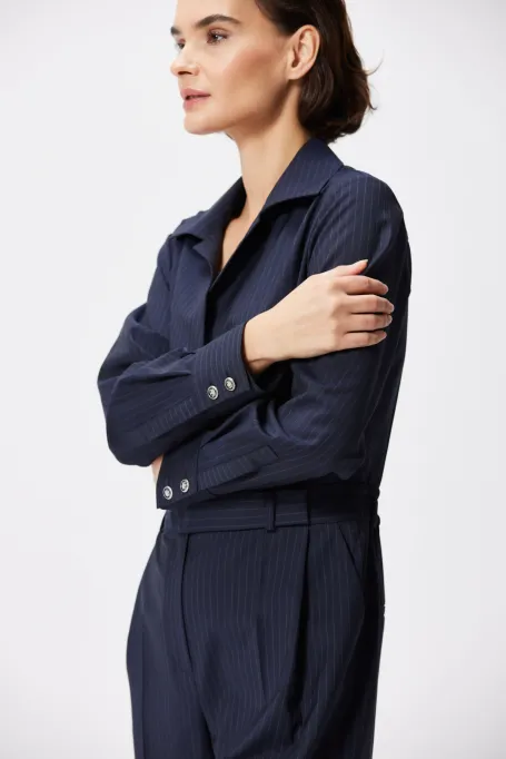 Granatowy wełniany kombinezon w paski