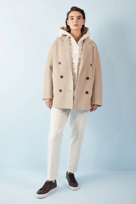 Wełniana kurtka z jedwabiem doubleface beż
