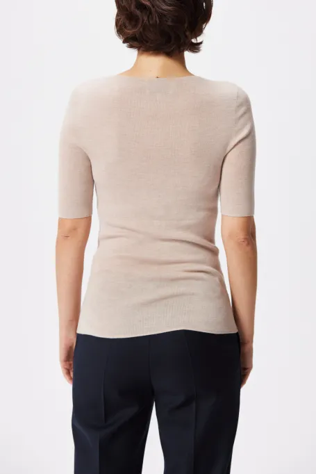 Bezszwowa bluzka z krótkim rękawem z wełny merynosowej różowy