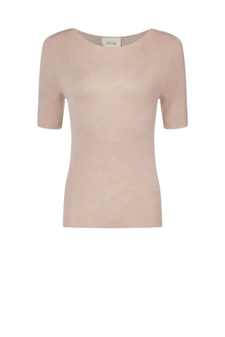 Bezszwowa bluzka z krótkim rękawem z wełny merynosowej różowy