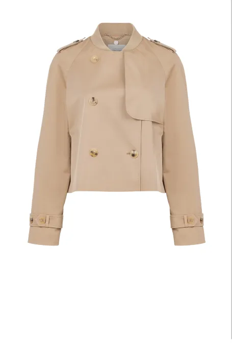 Krótka kurtka trencz camelowy