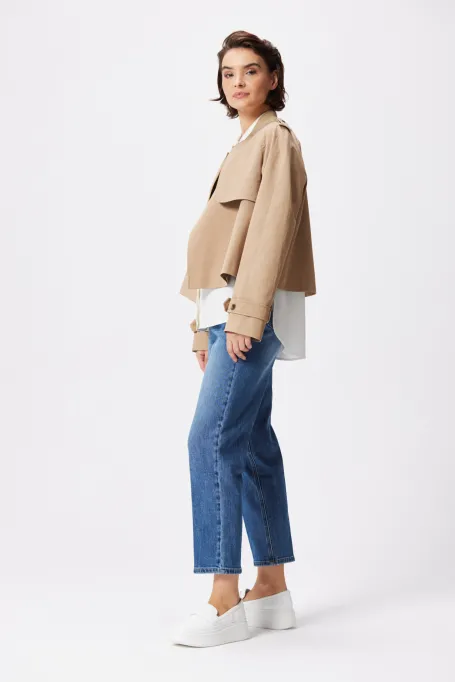 Krótka kurtka trencz camelowy