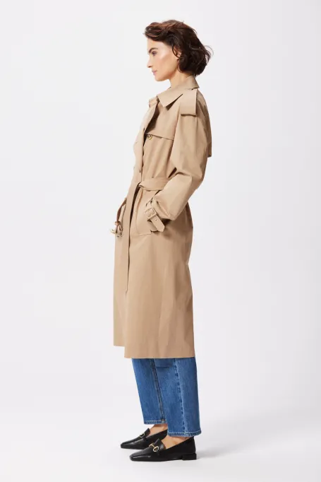Płaszcz trencz z paskiem Marie camelowy