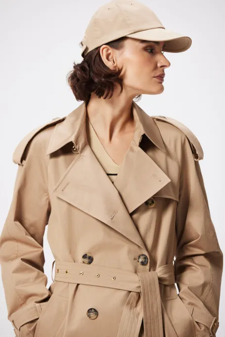 Płaszcz trencz z paskiem Marie camelowy